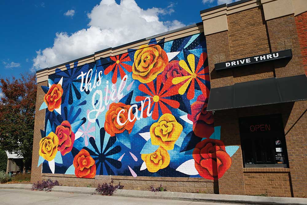 A mural by artist Kim Radford saying, ÒThis Girl CanÓ on the side of MamaÕs Java in Nolensville was part of the Walls for Women project in 2020 honoring TennesseeÕs role in passage of the 19th Amendment giving women the right to vote.
