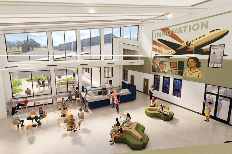 Innovation Hub view from the second floor rendering.