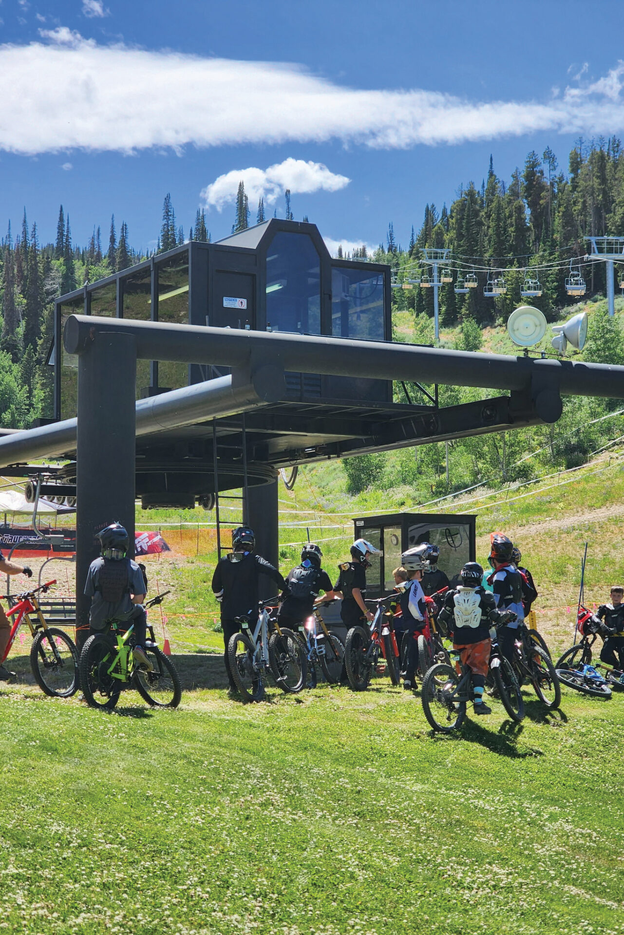 Mountain bikers line up to ride the lift at Pomerelle Mountain Resort during the summer months.