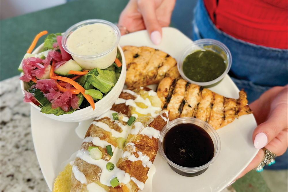 Grilled chicken with a baked potato and salad at Francesca's Wine & Dine in Hagerman, Idaho.