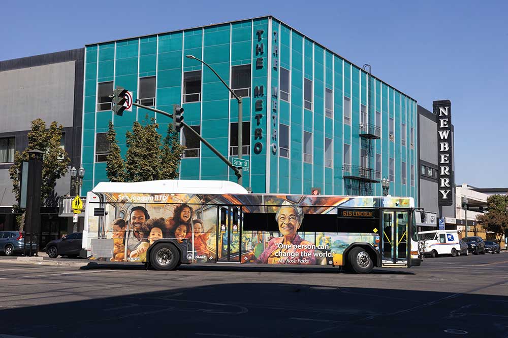 Rosa Parks bus in downtown Stockton, California.