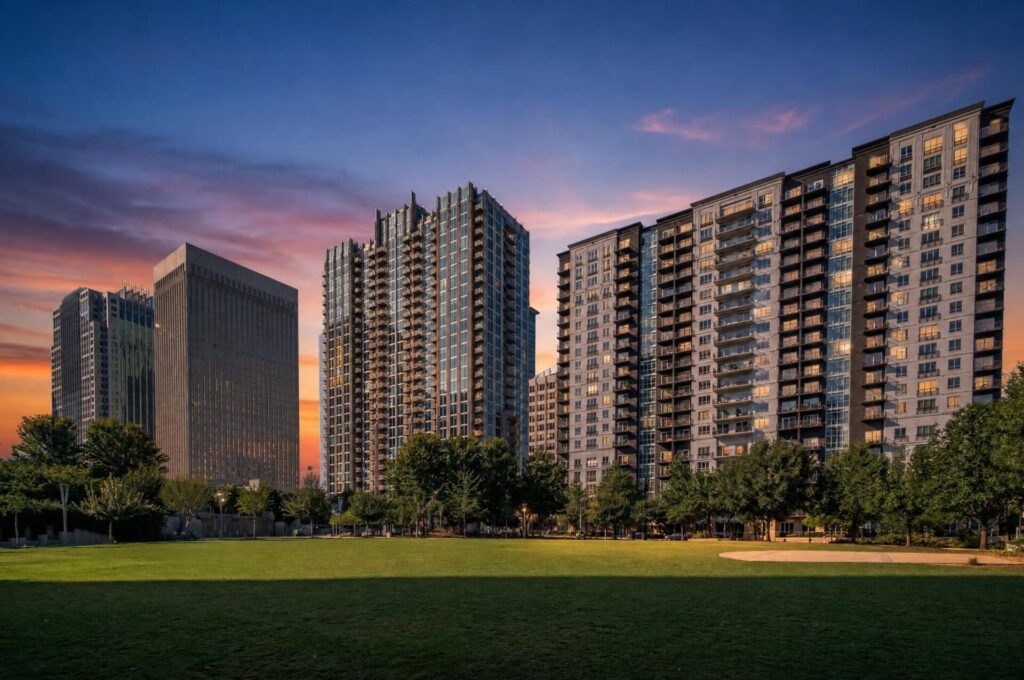 Uptown Charlotte, NC, features many high-rise condominiums and apartments.