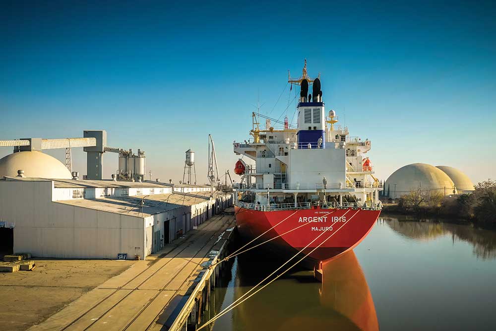 Boat docked at the Port of Stockton in San Joaquin County, CA.