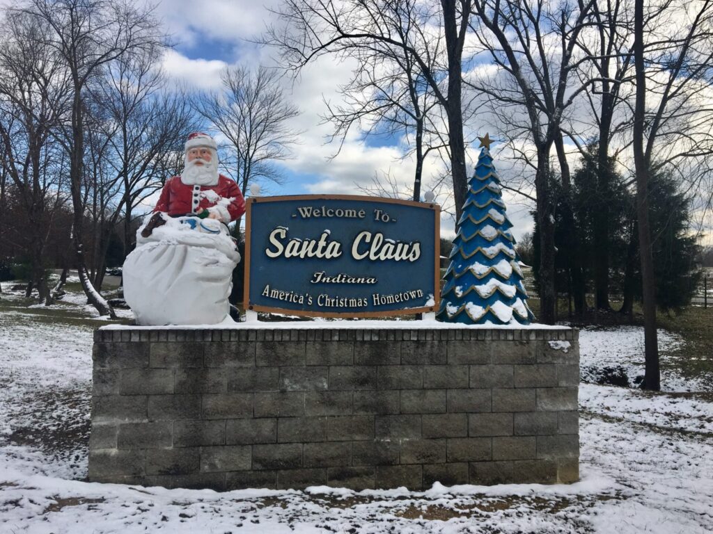 Santa Claus IN welcome sign. Santa Claus IN is a must on any list of Christmas getaway ideas.