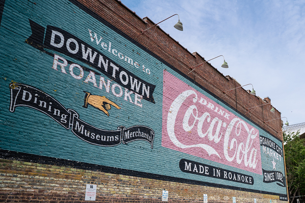 Roanoke, United States – July 31, 2021: A vintage painted brick signage in Roanoke Virginia