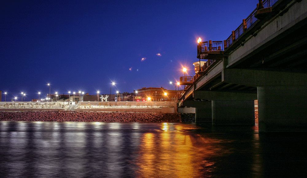 Riverfront view of Cedar Falls, Iowa.