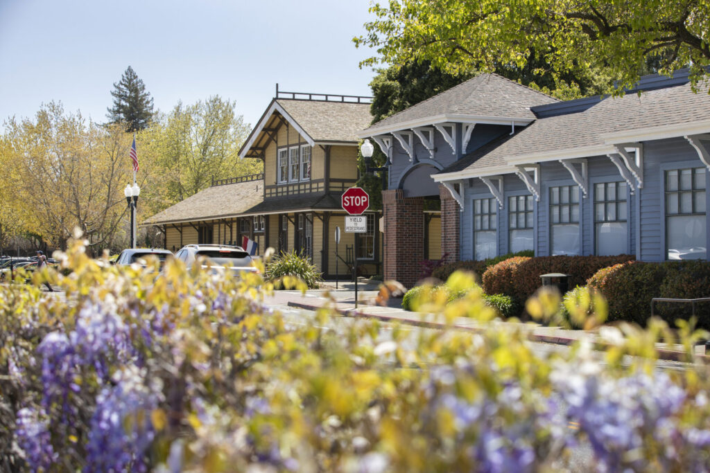 Afternoon sun shines of the historic urban core of downtown Danville, California, USA.