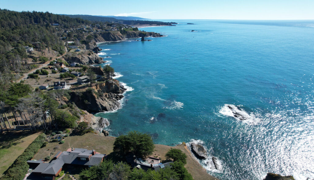 Aerial view of northern California coast. Mendocino California. Highway One.