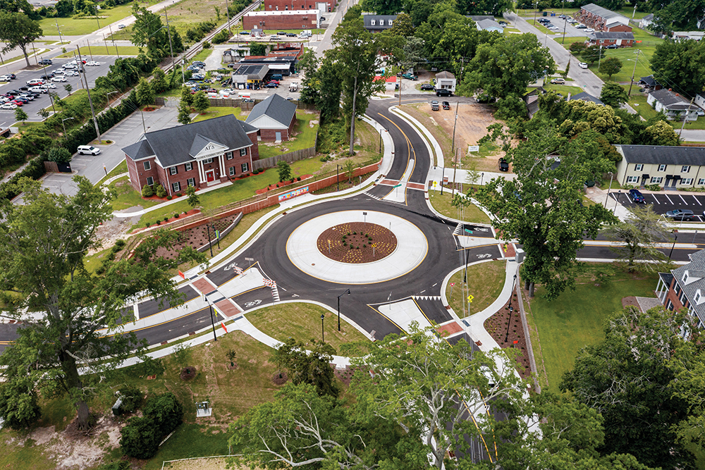 A new roundabout along the Fifth Street corridor in Greenville, NC.
