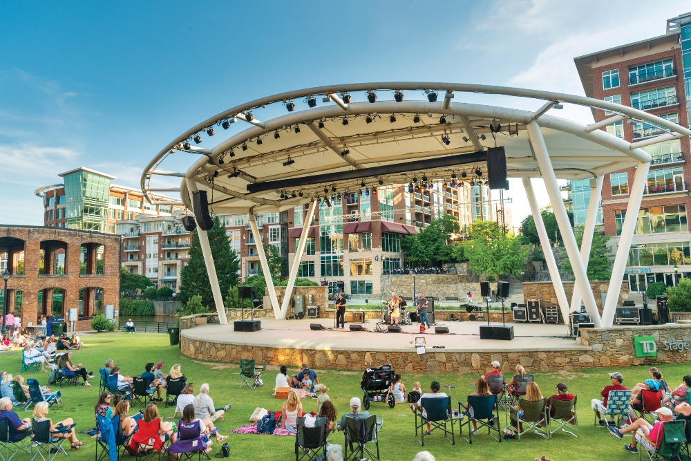 An outdoor concert at the TD Stage at the Peace Center in Greenville, SC.