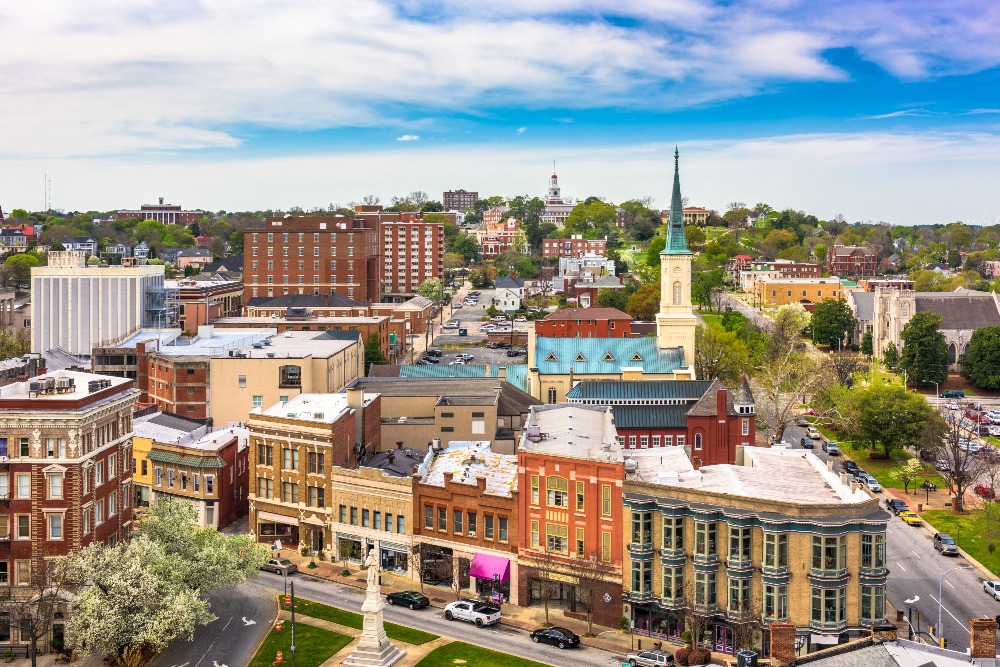 An aerial view of downtown Macon, Georgia.