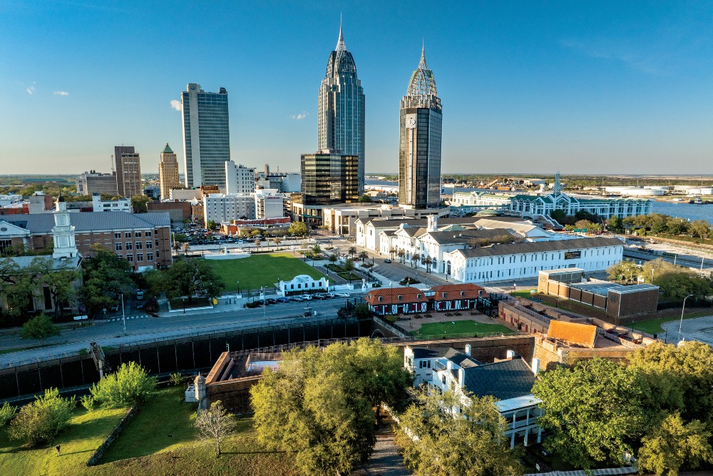 Aerial view of Colonial Fort Condé in downtown Mobile, Alabama.