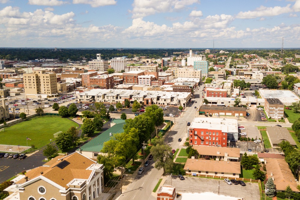 An aerial view of downtown Springfield MO.
