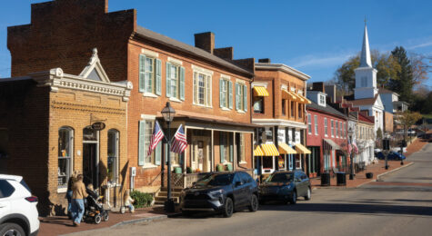 Historic buildings along Main Street in downtown Jonesborough, Tennessee.
