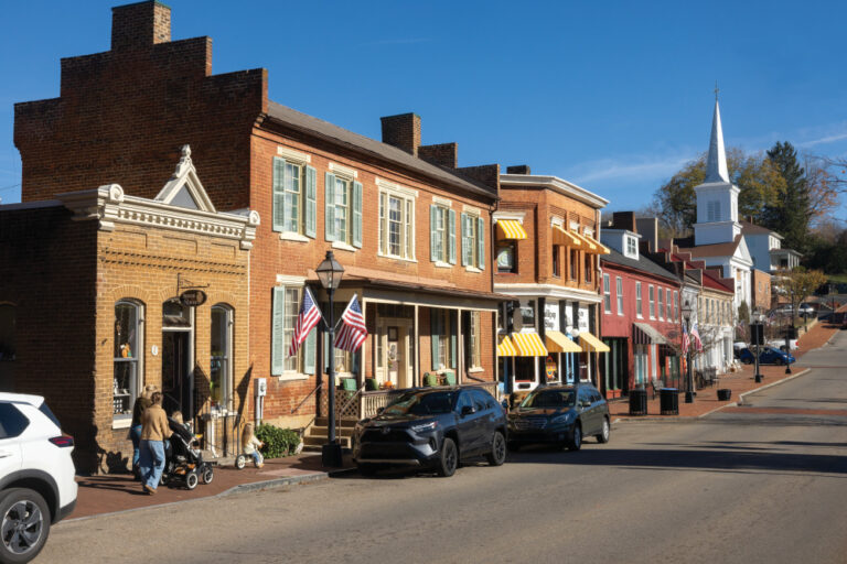 Historic buildings along Main Street in downtown Jonesborough, Tennessee.