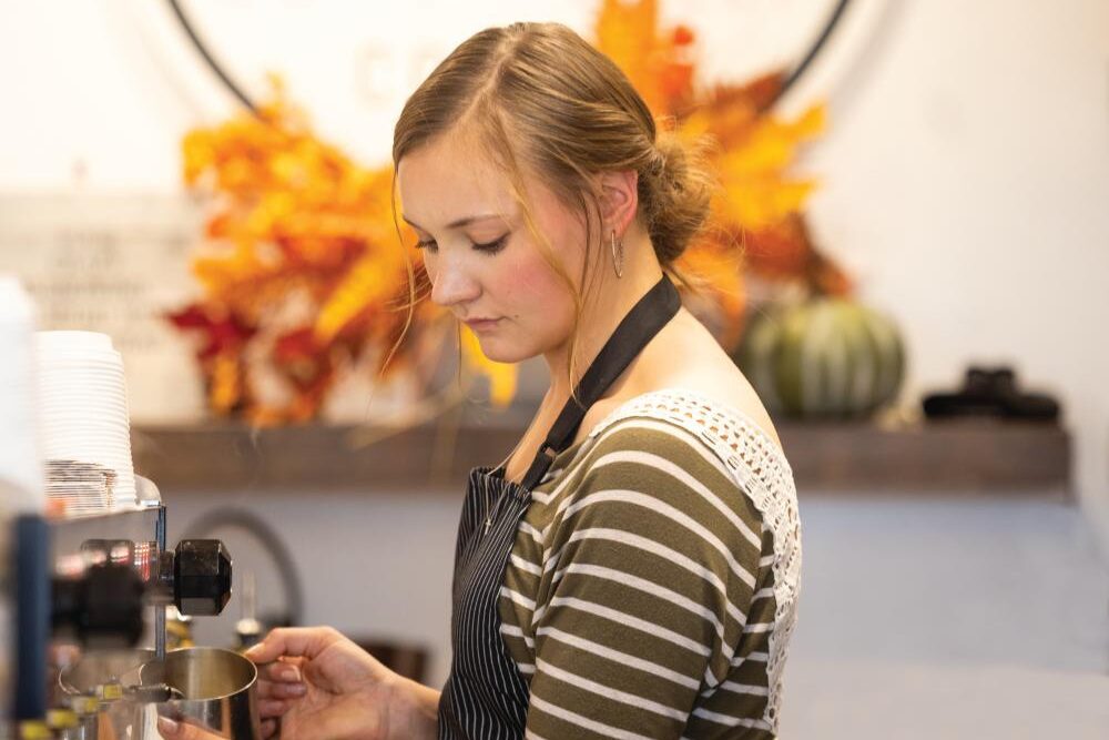 Baristas make coffee drinks at Oo De Lally Coffee in Castle Rock, Colorado.