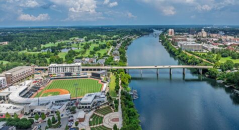 Drone angle view of Augusta, Georgia.