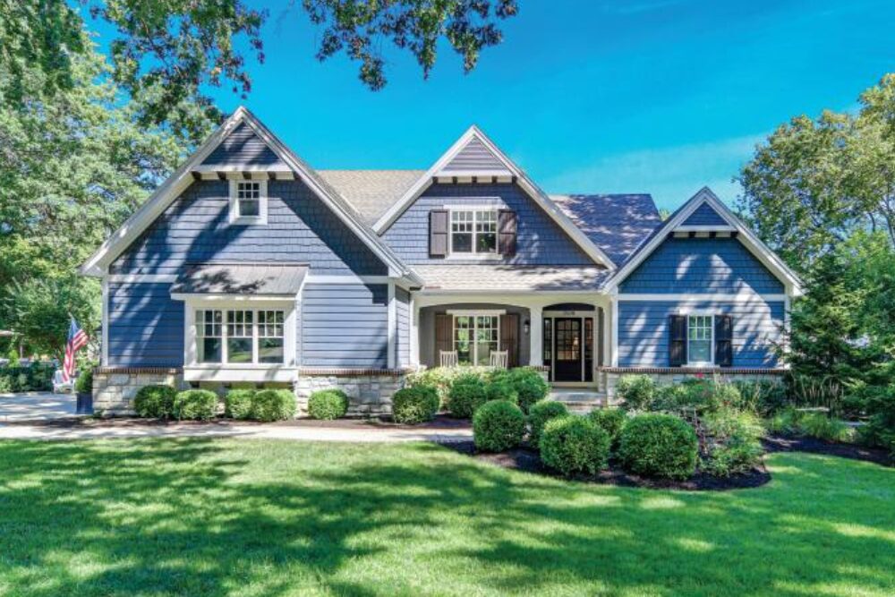 blue house with white trim