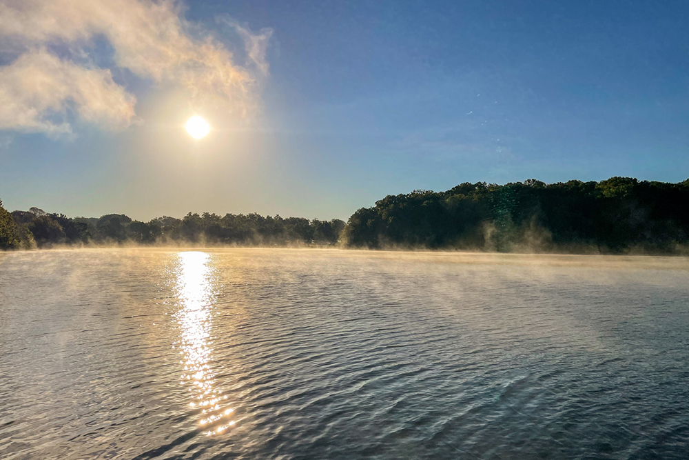 Morning fog over Shawnee Mission Lake in Shawnee, KS.
