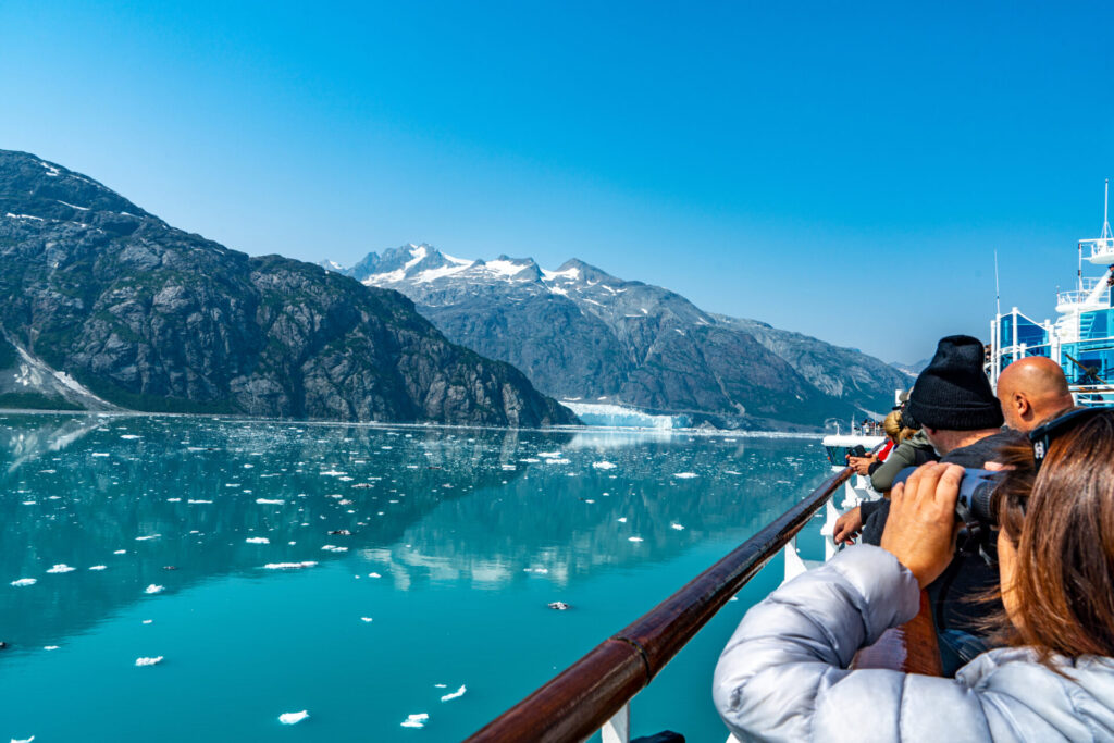Alaska, USA - Aug. 4, 2023: Tourists enjoying the view Glacier Bay National Park and Preserve, Alaska, USA.