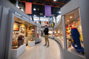 Visitors view the exhibits at The Indiana Baskletball Hall of Fame in New Castle, Indiana.