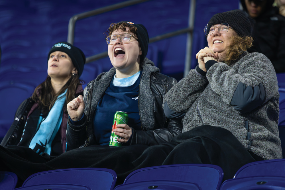 Fans at Gotham FC soccer game vs Denver Summit at Sports Illustrated Stadium in Harrison, New Jersey.