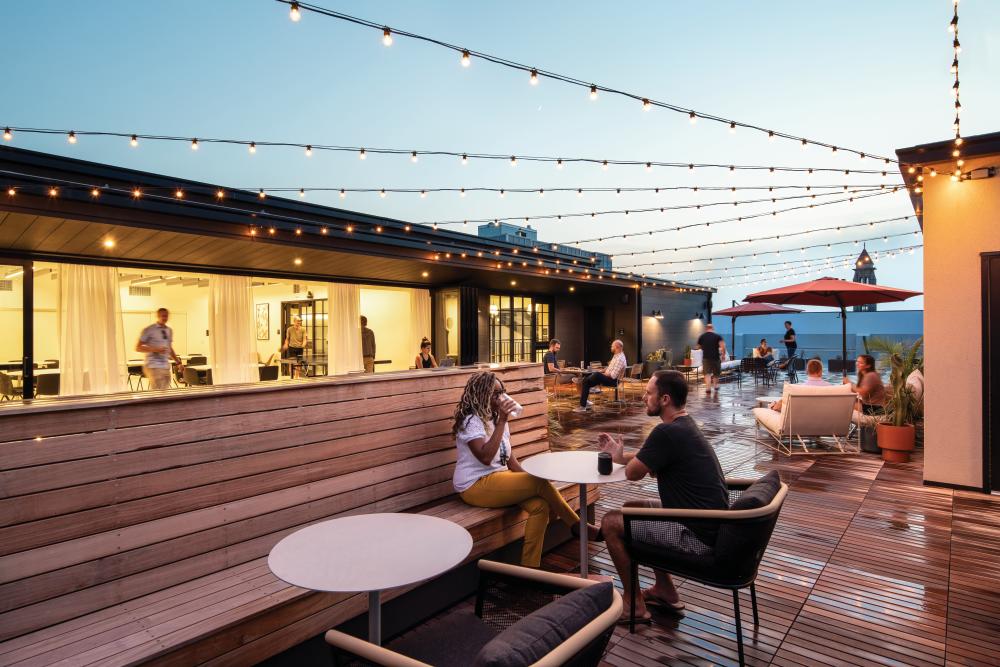 Assembly's rooftop deck and a centralized staircase with open spaces help to foster collaboration.
