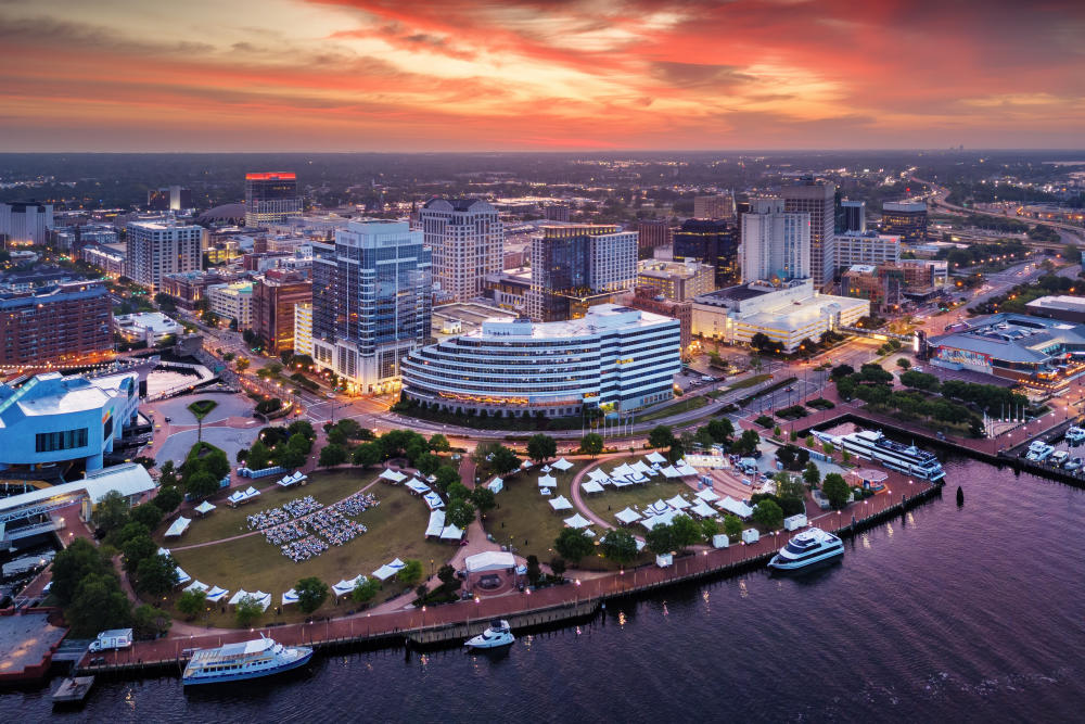 Aerial shot of the downtown waterfront.