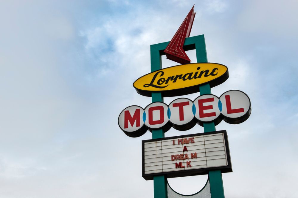 The Lorraine Motel Sign at the National Civil Rights Museum with the famous Martin Luther King Jr. phrase I have a dream.