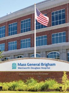 Exterior shot of the Mass General Cancer Center at Mass General Brigham Wentworth-Douglass Hospital.