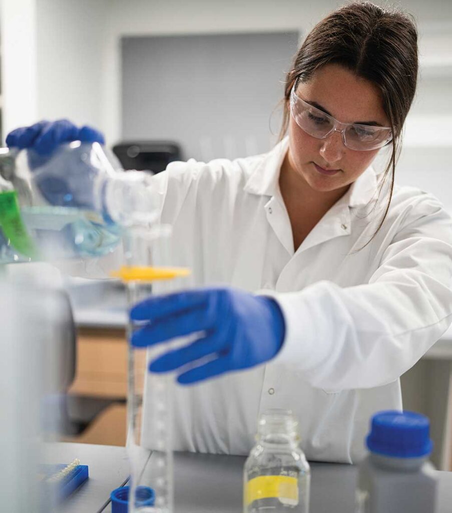Student works in the lab at University of New Hampshire.