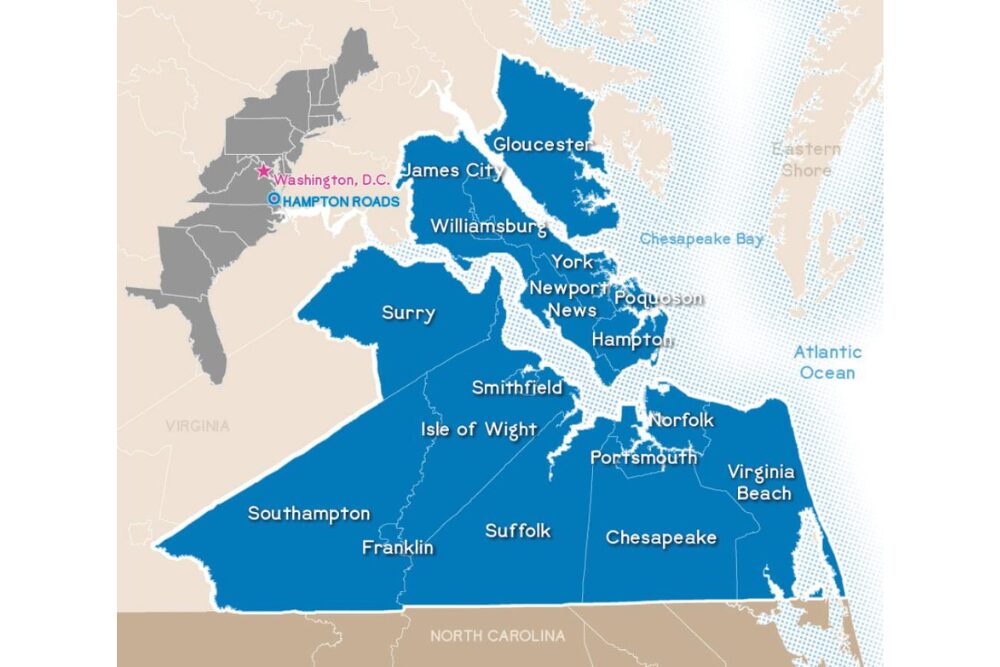 A map of the Hampton Roads region