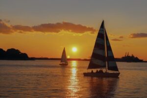 A sailboat on the Norfolk waterfront