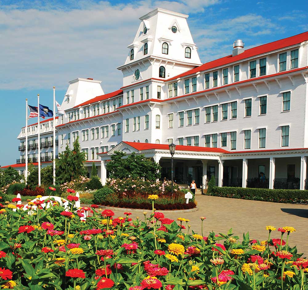 7 A garden grows in front of the Wentworth by the Sea Hotel, a historic Grand Hotel near Portsmouth, New Hampshire.