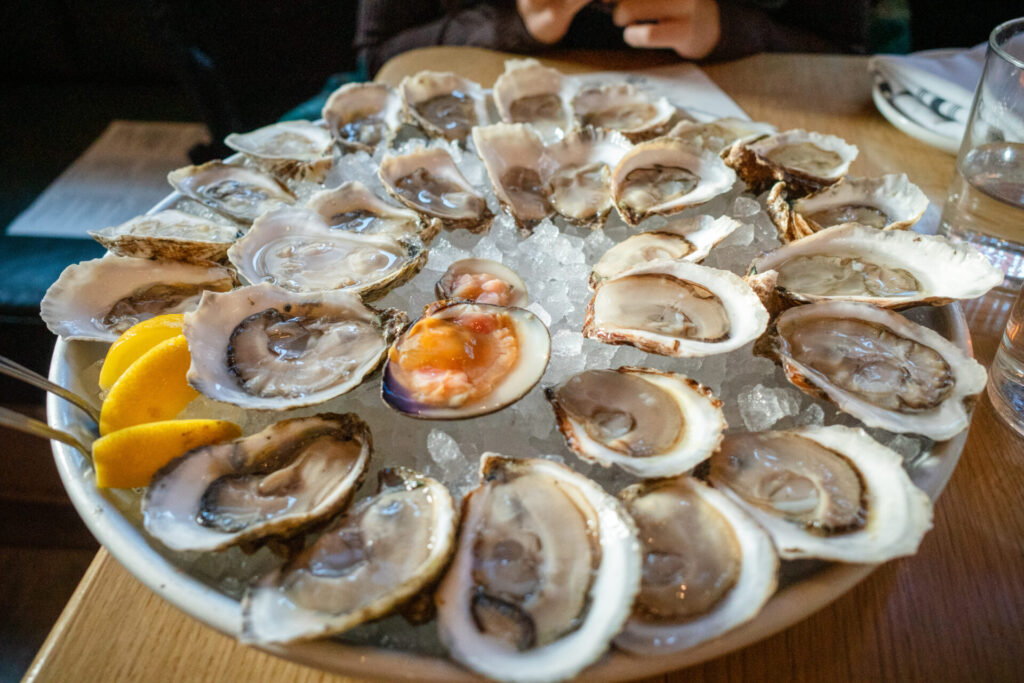 Raw oyster happy hour at a restaurant in downtown Providence Rhode Island
