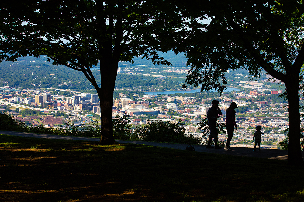 Visitors get an aerial view of downtown Chattanooga from Signal Point in Signal Mountain, TN.