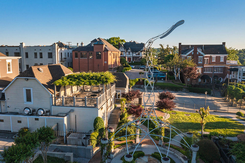 An aerial view of the Bluffview Art District in downtown Chattanooga, TN.