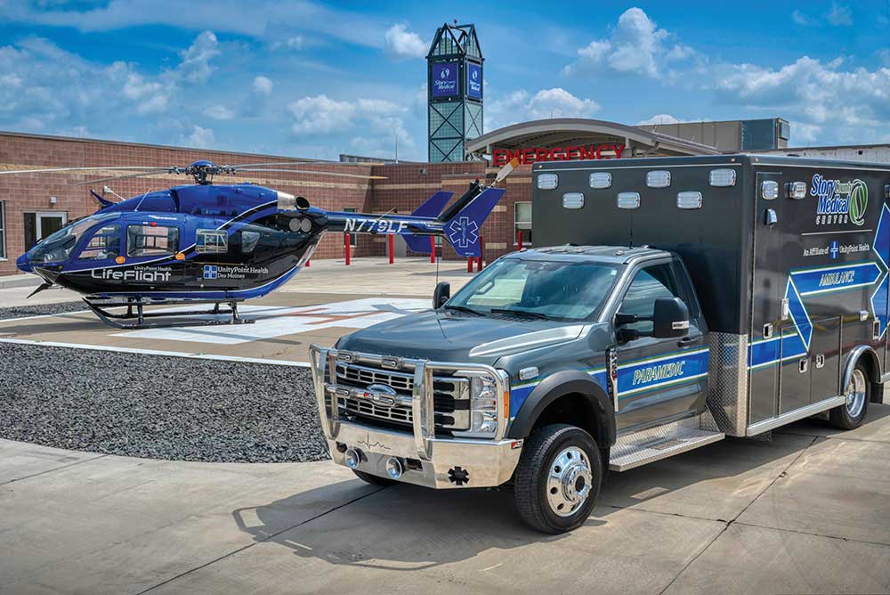 Trucks along the Story County Medical Center helipad, the only one in Story County, IA.