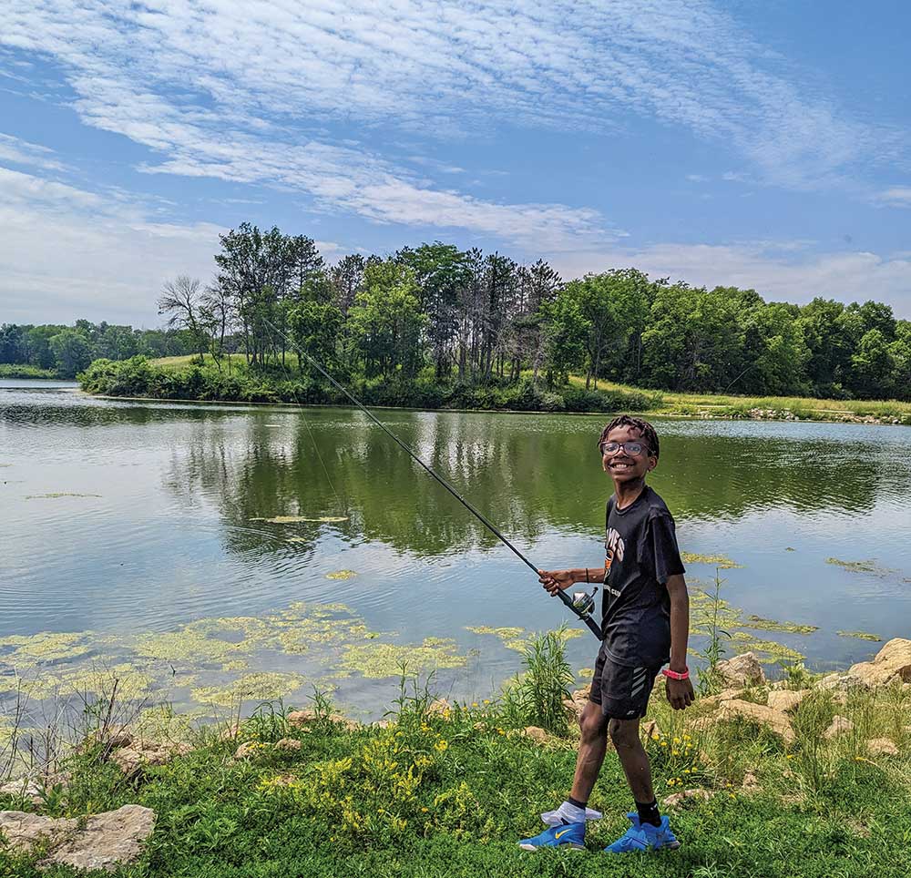 Hickory Grove Park, Summer Camp Nature Camp FLOAT 1 casting practice learn to fish kids diversity Hickory Grove Park fishing pole.