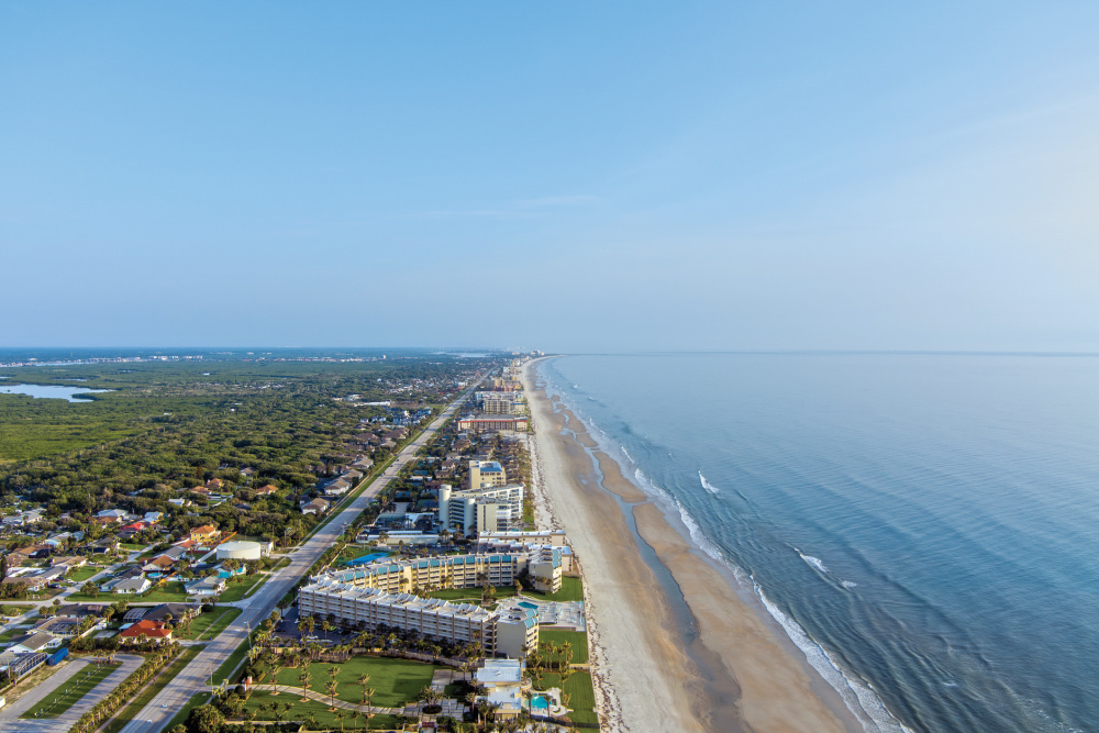 Aerial view of New Smyrna Beach, FL