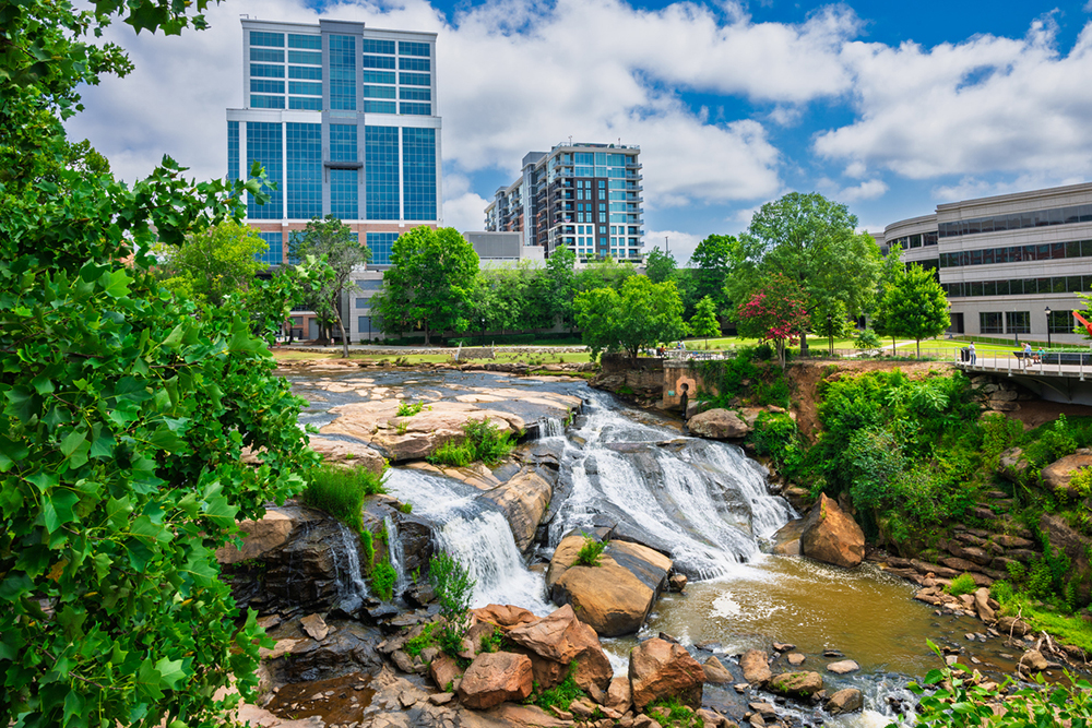 Downtown Greenville, South Carolina at Falls Park on Reedy Creek.