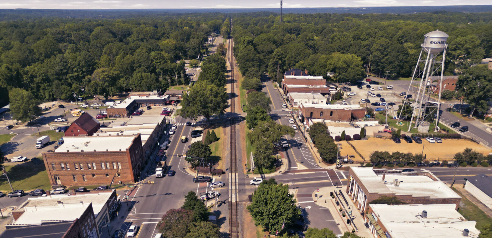 Aerial view of downtown Waxhaw, NC