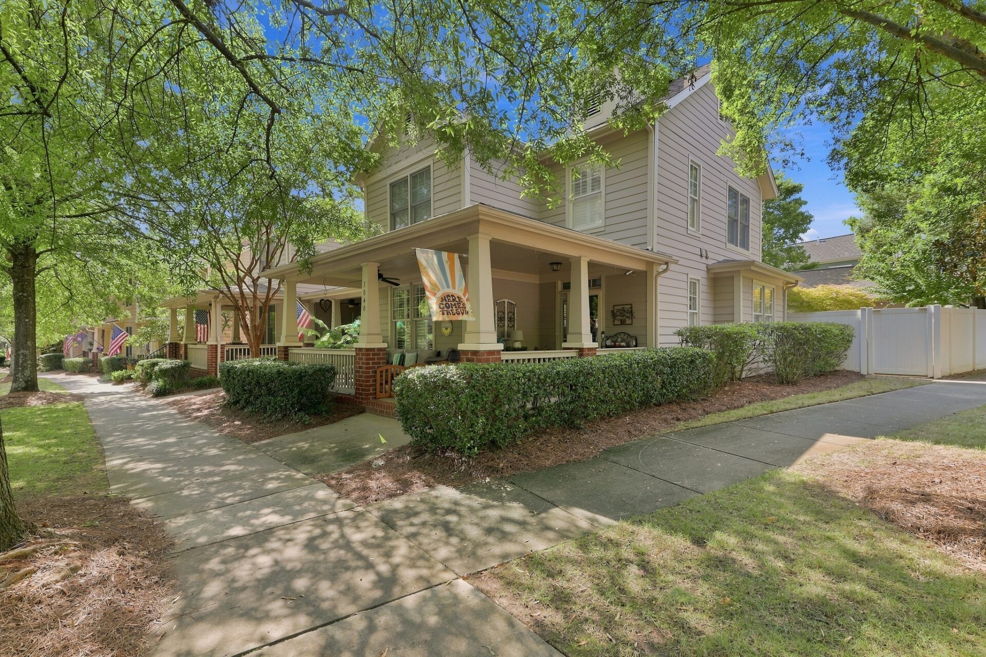 A sidewalk scene in front of a typical home in Baxter Village, Fort Mill, SC