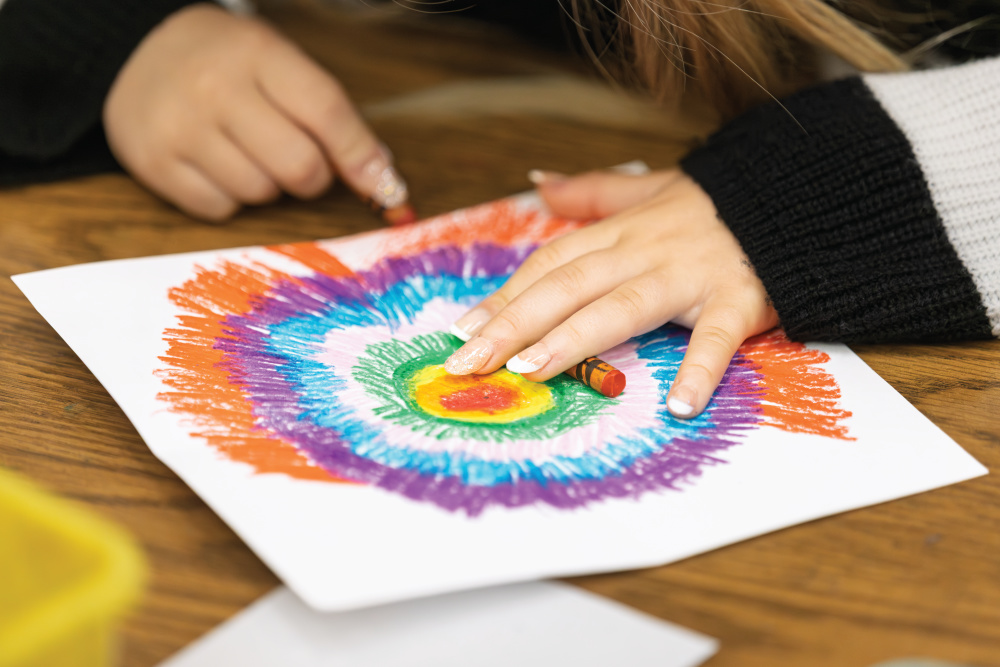 Students work on art projects at Matt Arthur Elementary School in Kathleen, Georgia. 