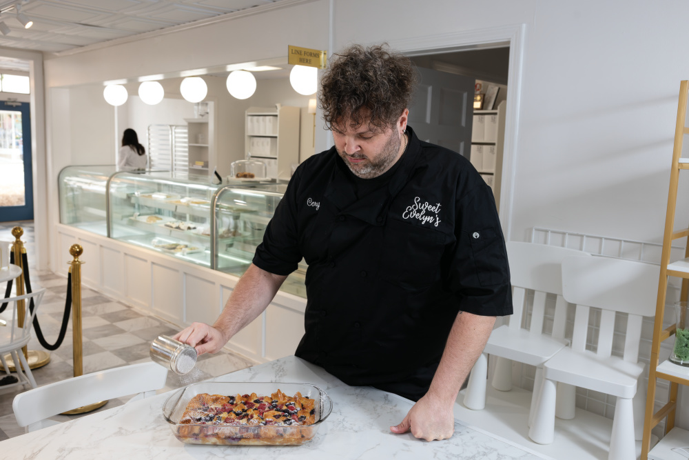 Cory Allen Jones finishes making his Croissant Bake at Sweet Evelyn's in Perry, Georgia.