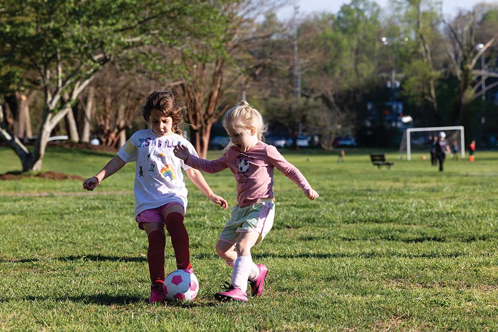 Children practice soccer at Elkin Municipal Park in Elkin.