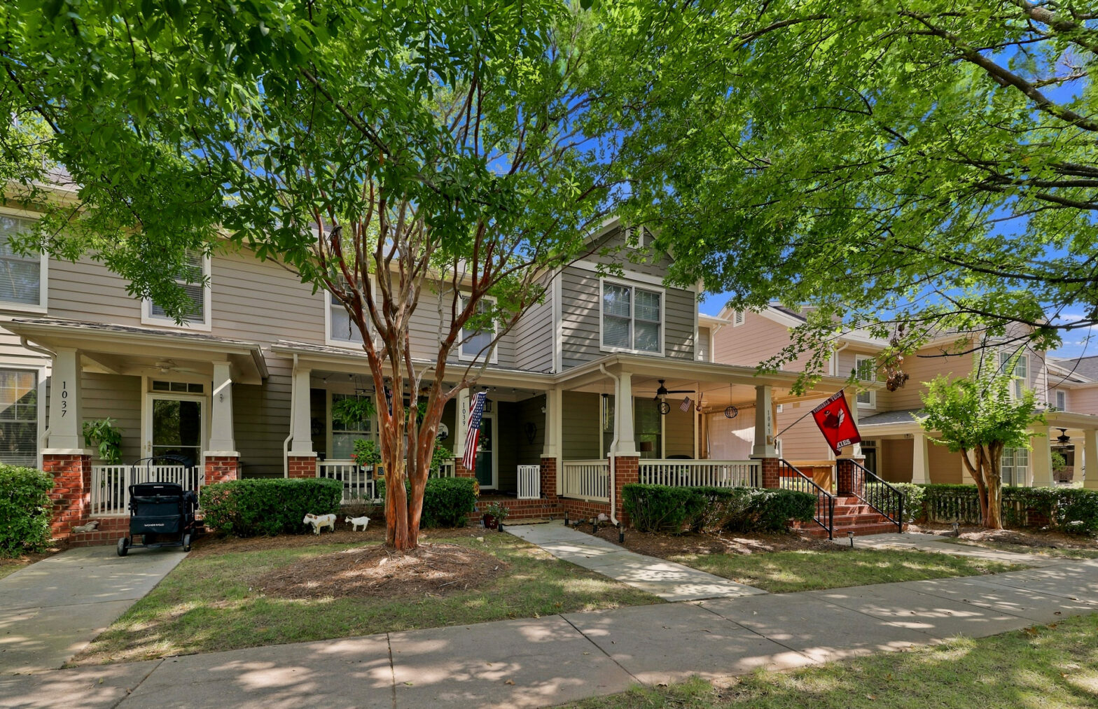 Homes shaded by beautiful trees in a residential area of Fort Mill, SC