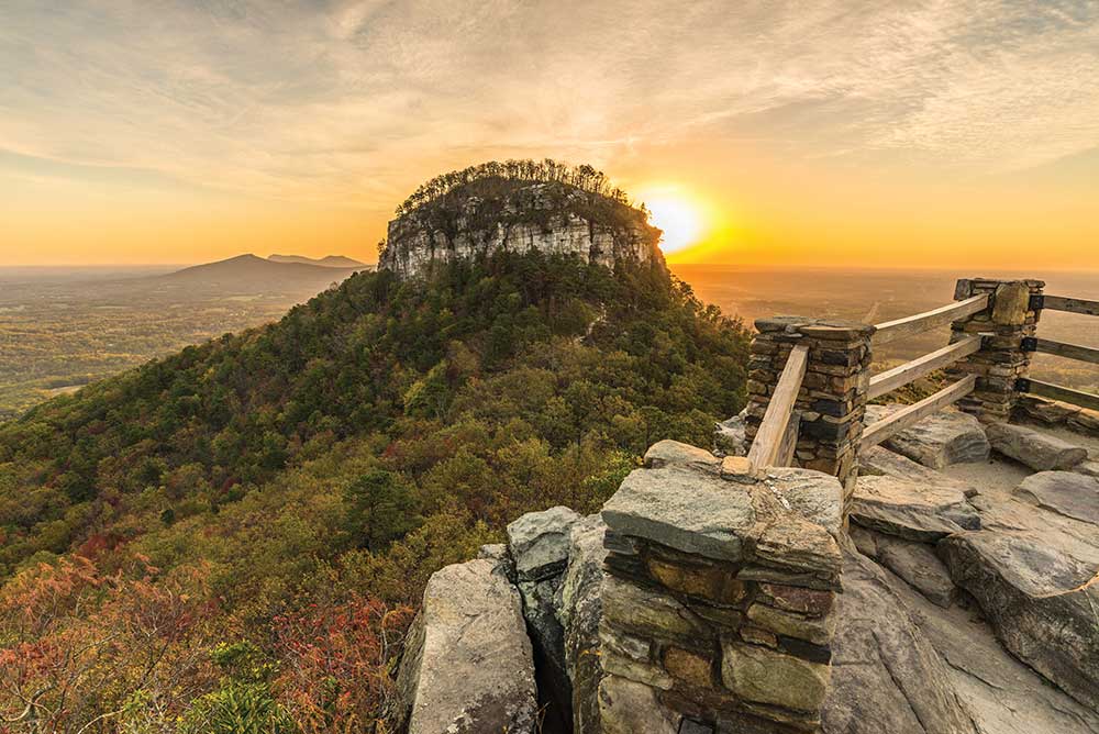 Scenic mountain landscape view of Pilot Mountain State Park in North Carolina.