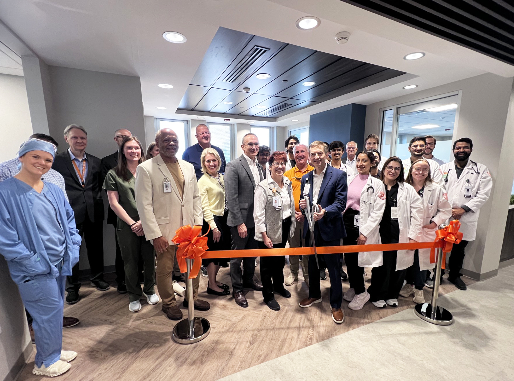 Maury Regional Health leaders, physicians and residents from the University of Tennessee Health Sciences Maury Internal Medicine Residency cohort cut the ribbon to celebrate the new resident space at Maury Regional Medical Center.