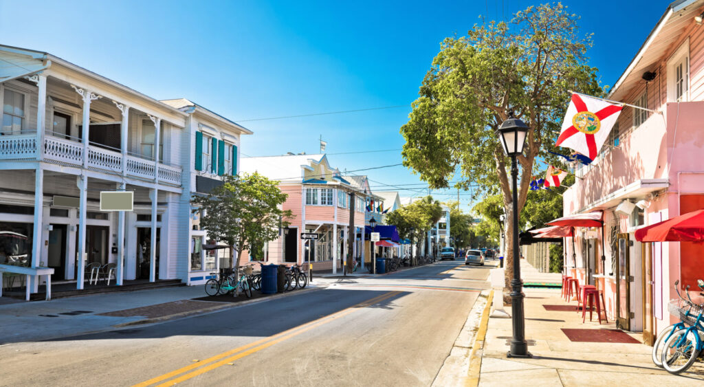 Key West famous Duval street panoramic view, south Florida Keys, United states of America
